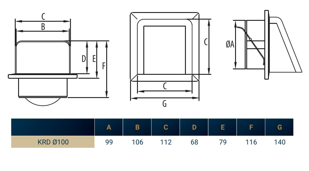 External Brown Louvre Vent KRD/100B 100mm