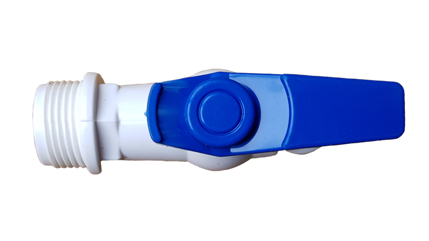 Plastic Tap 3/4" BSPM - Barb (White/Blue)