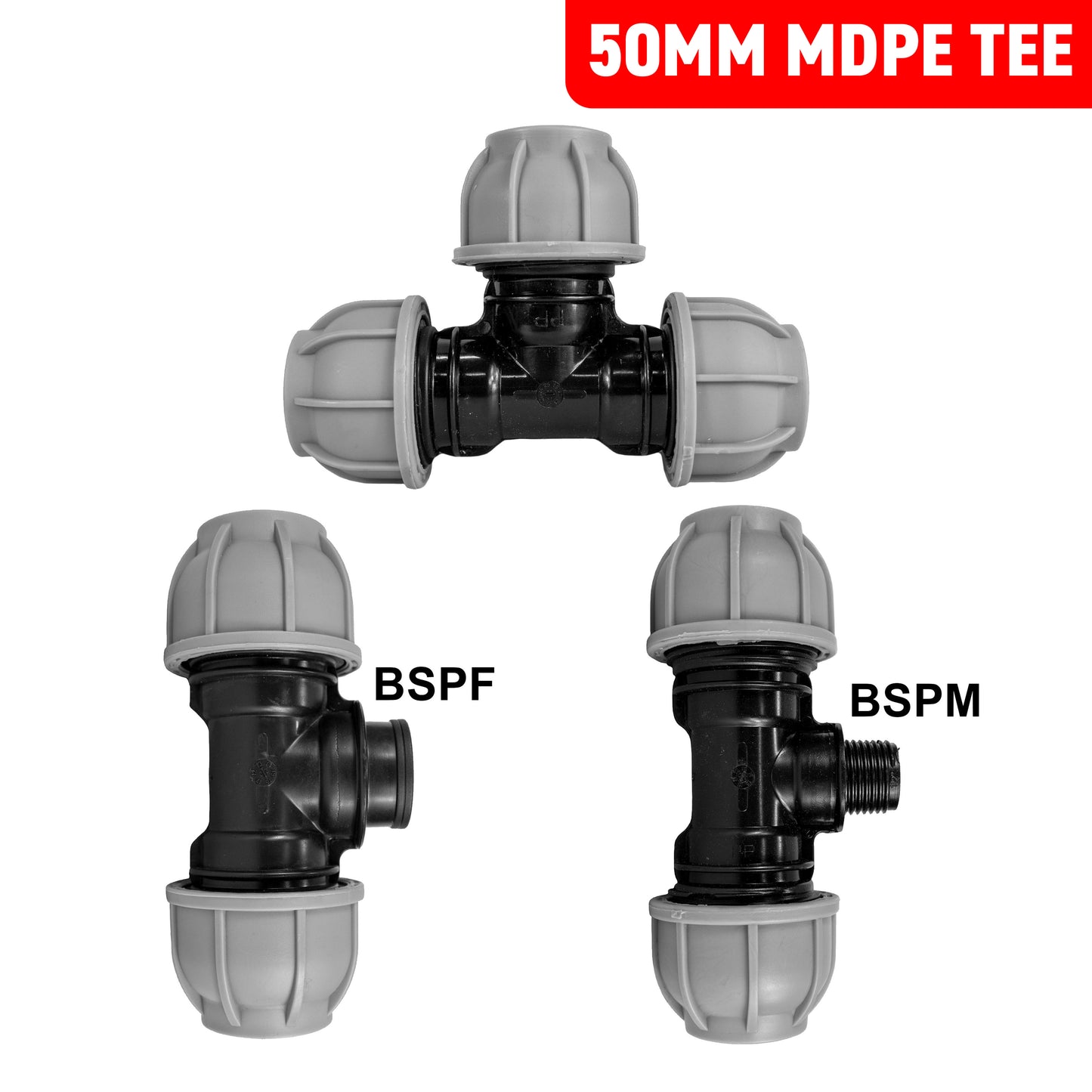50mm MDPE Pipe Tee Compression Fittings