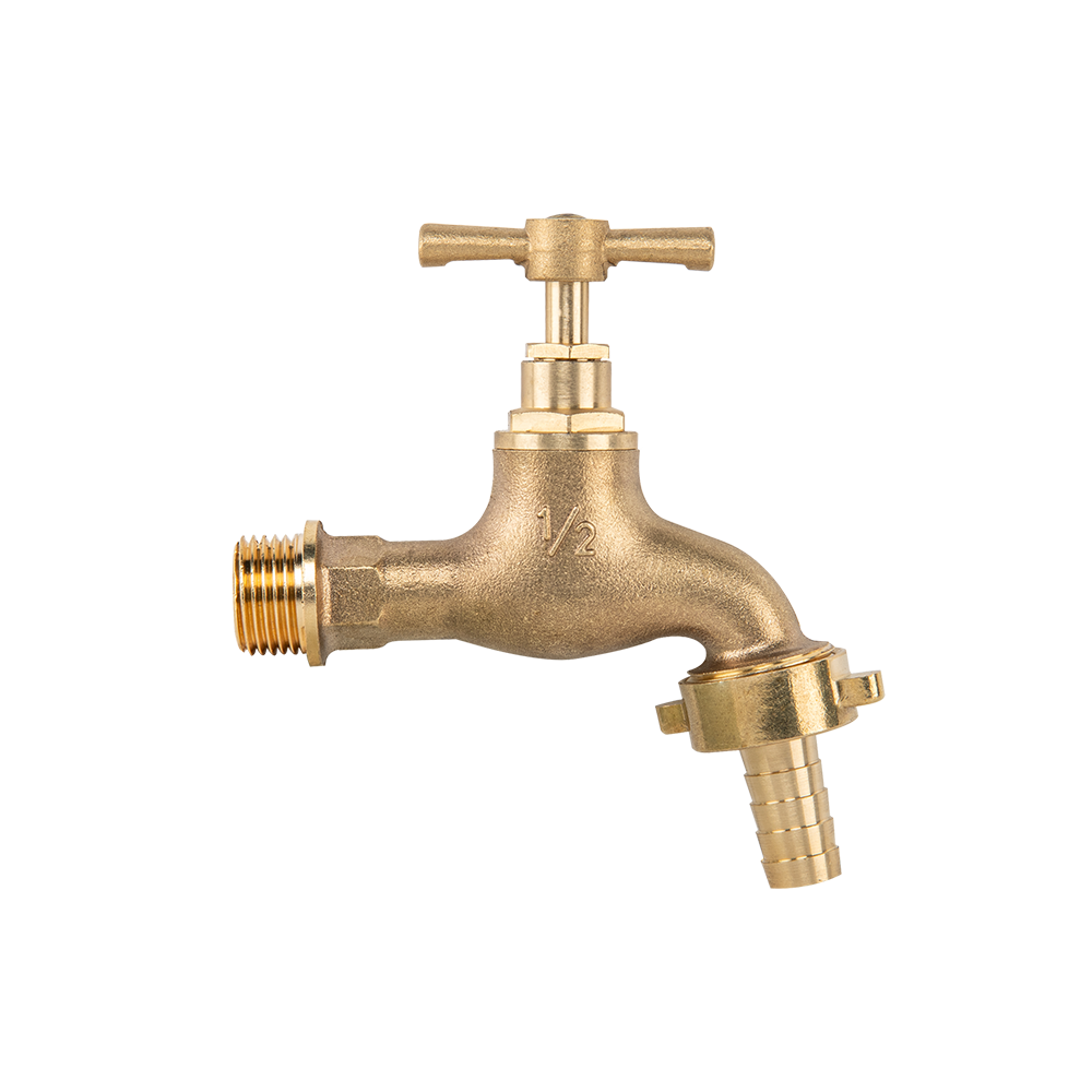 Brass Bib Tap – ½″ BSP Inlet & ½″ Hose Barb; supplied product shown.