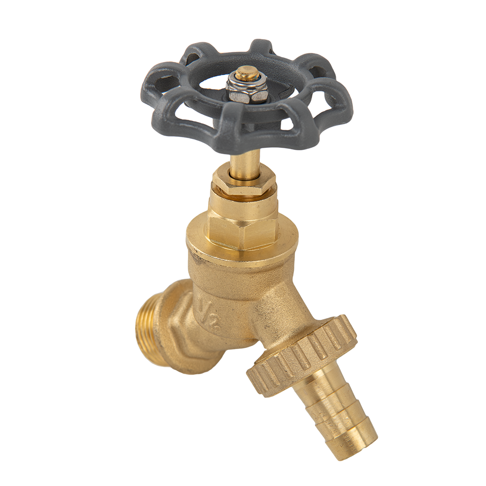 Garden Bib Brass 1/2" BSPM Inlet - 3/4" Outlet with 1/2" Hose Barb Round Handle