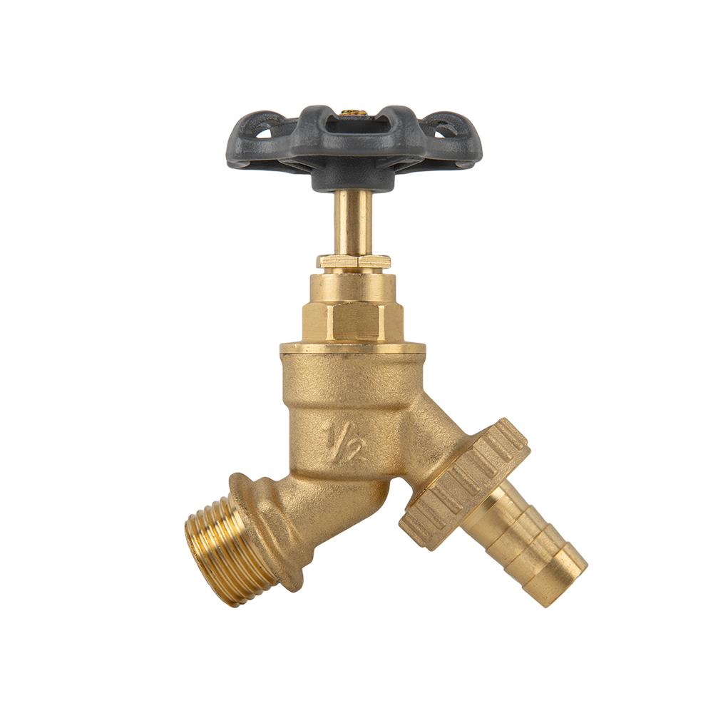 Garden Bib Brass 1/2" BSPM Inlet - 3/4" Outlet with 1/2" Hose Barb Round Handle