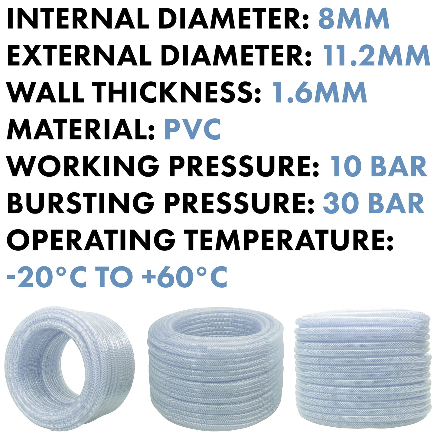8mm Transparent Braided Reinforced PVC Hose
