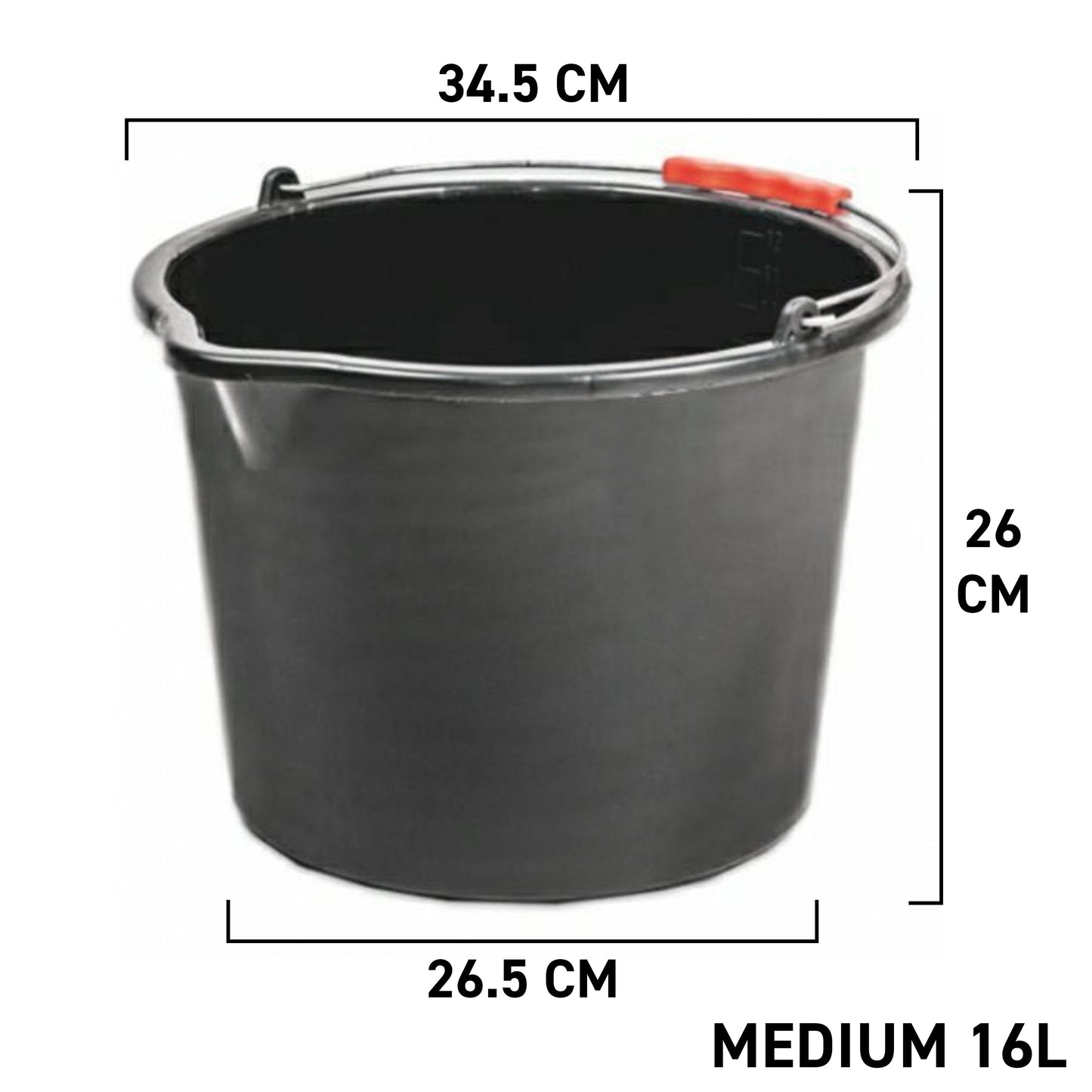 Black Plastic Bucket with Handle 16L
