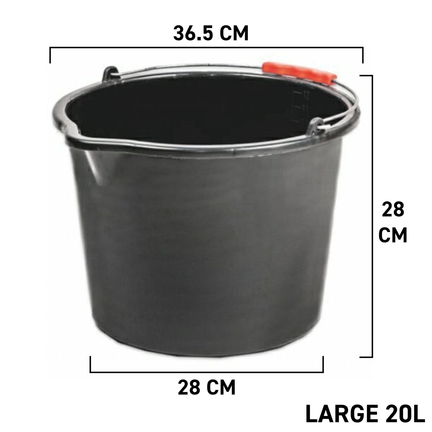 Black Plastic Bucket with Handle 20L