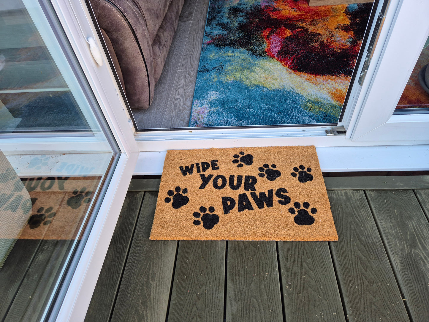 'Wipe Your Paws' Paw Print Coir Fibre Doormat with Rubber Backing (60cm x 40cm)