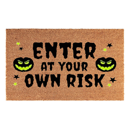 'Enter At Your Own Risk' Coir Fibre Doormat with Rubber Backing (60cm x 40cm)