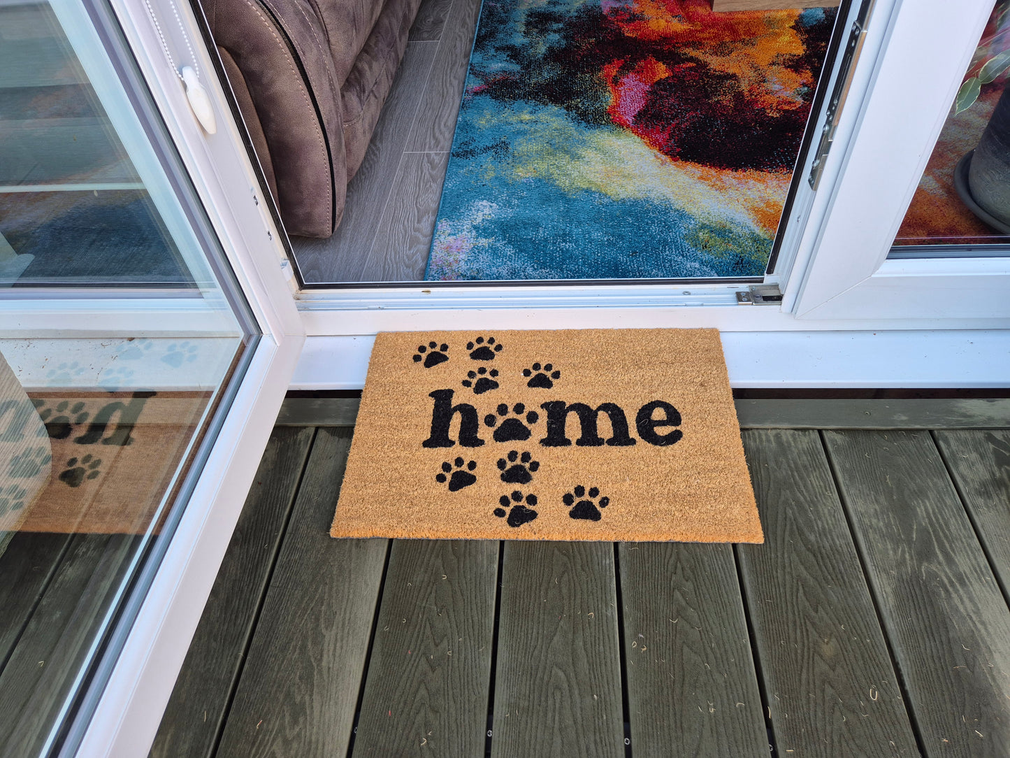 'Home' Paw Print Coir Fibre Doormat with Rubber Backing (60cm x 40cm)