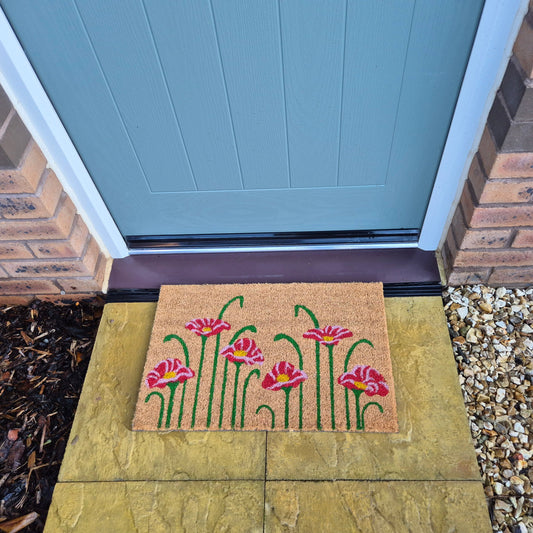 Flower Print Coir Fibre Doormat with Rubber Backing (60cm x 40cm)