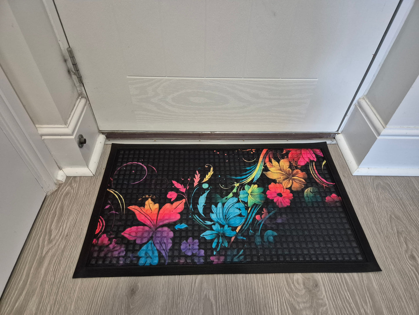 Bright Flower Print Embossed Textured Door Mat (45cm x 75cm)