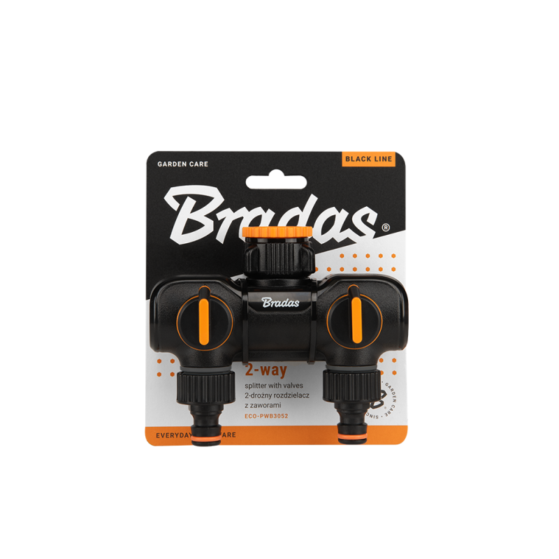 Two Way Tap Splitter with Valves, Orange/Black
