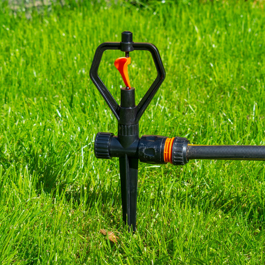 Rotary Butterfly Lawn Sprinkler on Spike (Black/Orange)