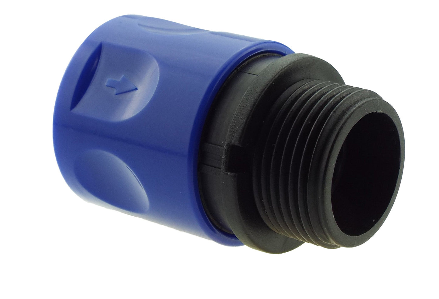 Water Butt Connector 3/4" BSP with Valve and Click-Lock Connector Blue