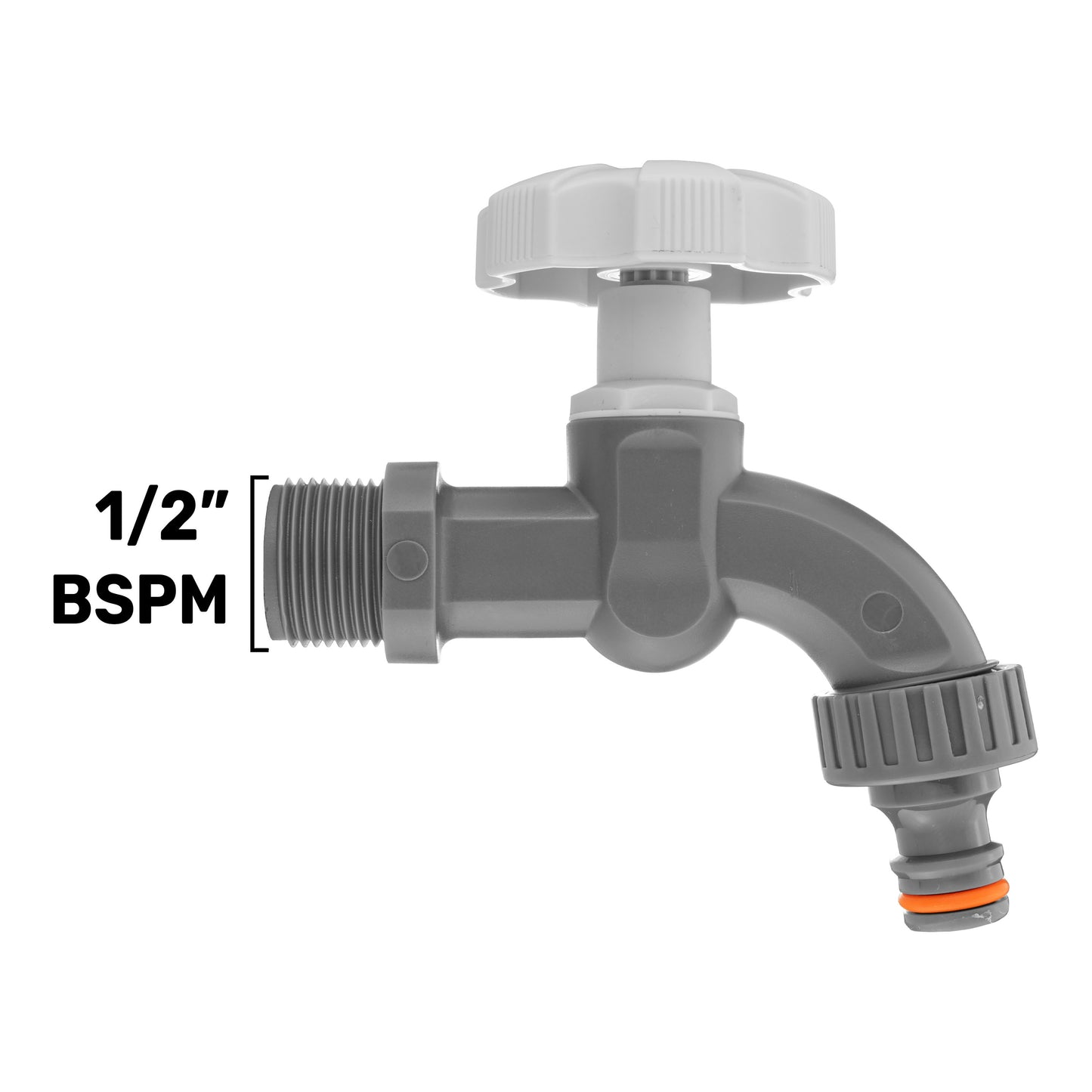 20mm MDPE Wall Flange with Plastic Bib Tap White/Grey