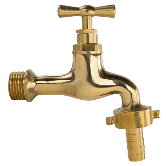 Garden Tap Polished Brass 1/2" BSPM - 15mm Barb