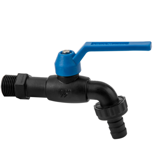 Garden Tap 1/2" BSPM - 1/2" Barb - Nylon (Black/Blue)