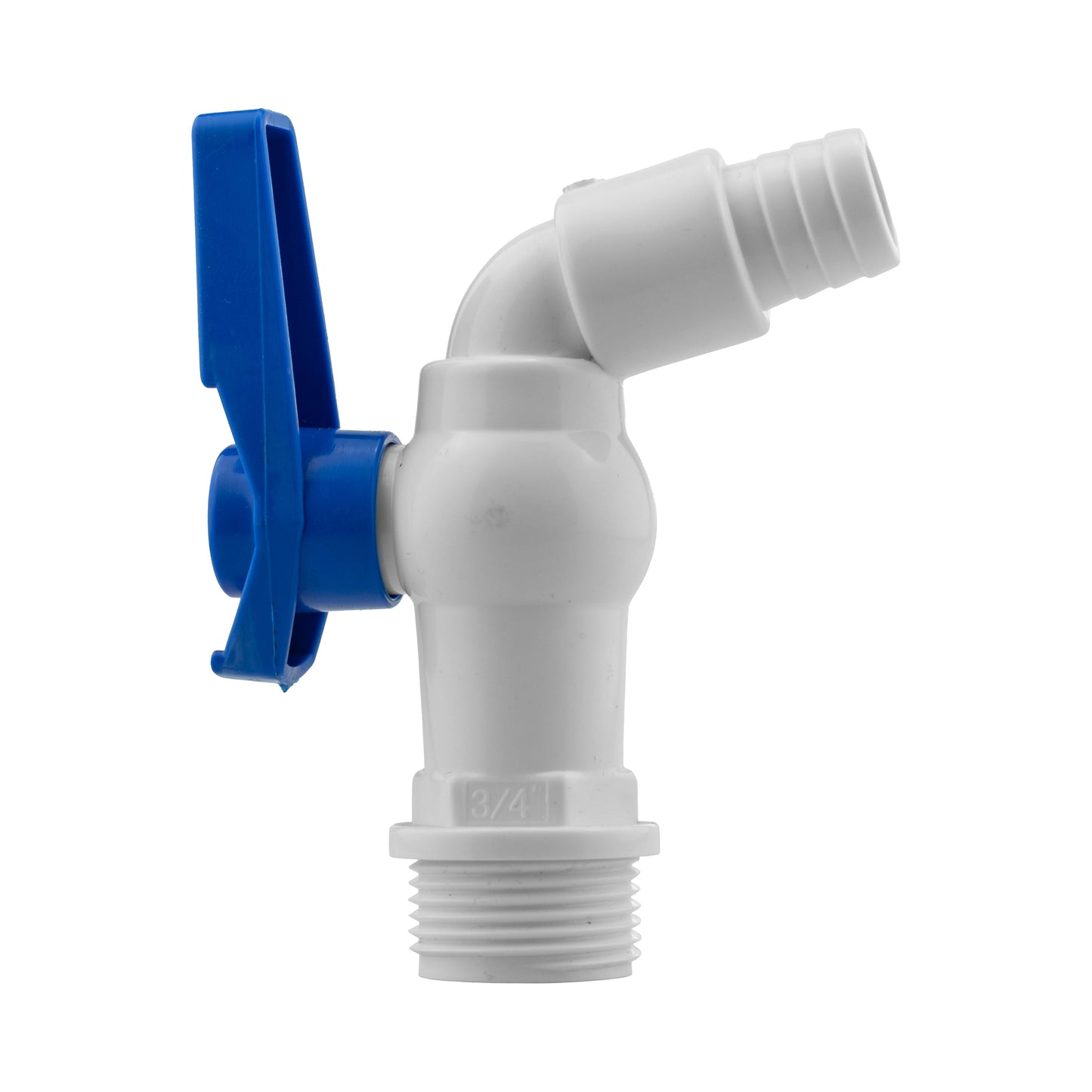 Plastic Tap 3/4" BSPM - Barb (White/Blue)