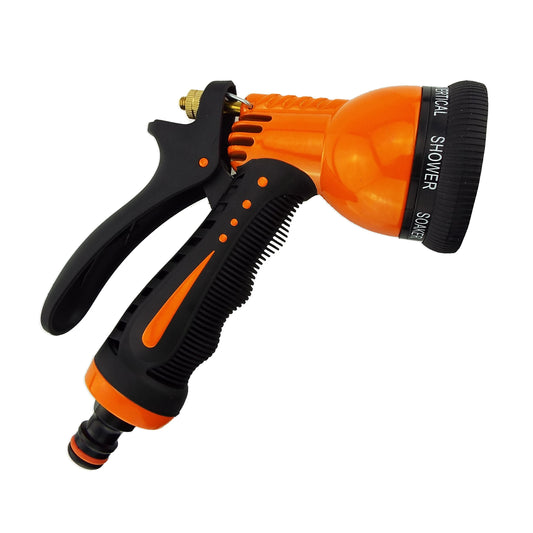 Hose Gun Metal Water Sprayer 7-Pattern (Black/Orange)