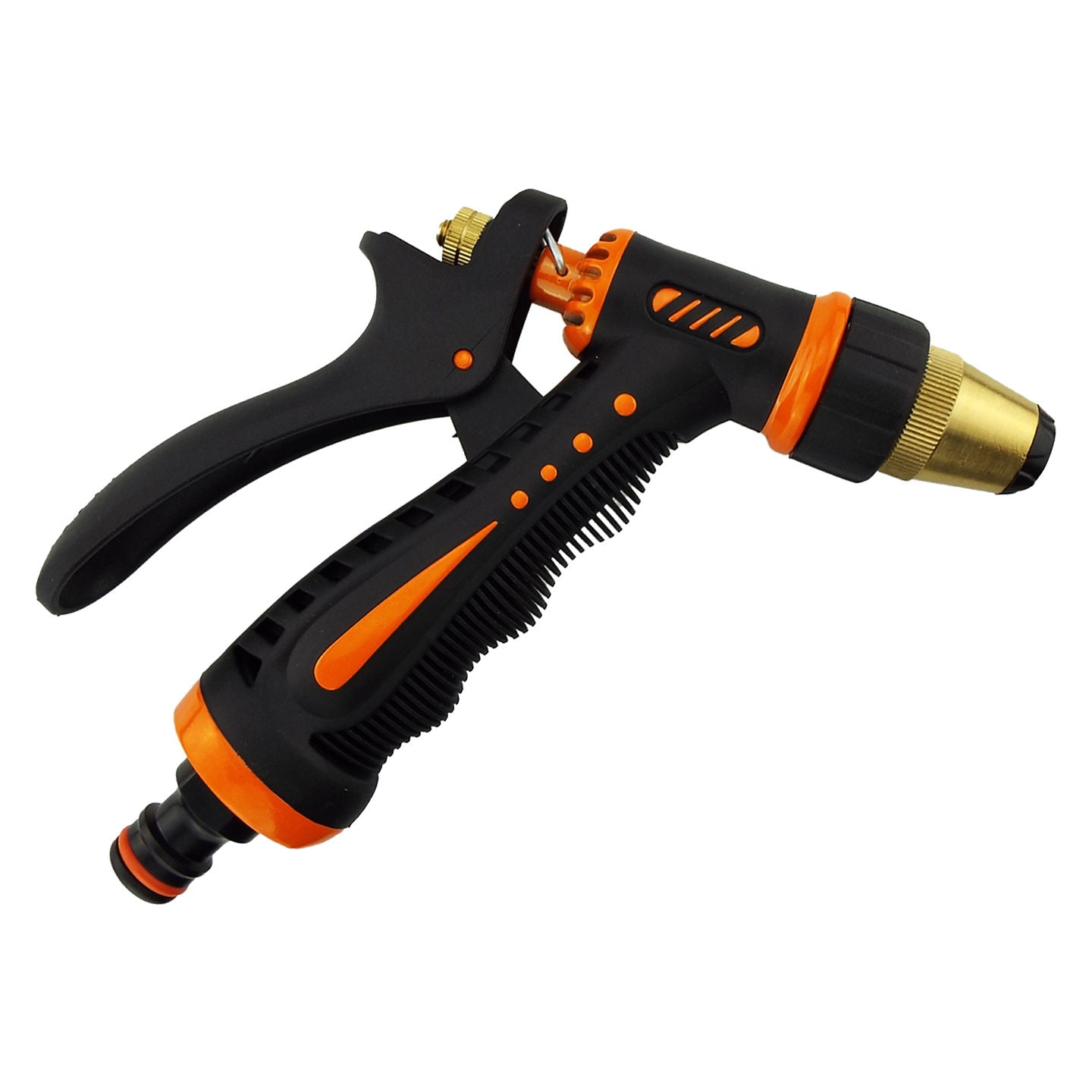 Hose Gun Metal Water Sprayer Single Adjustable Spray (Black/Orange)