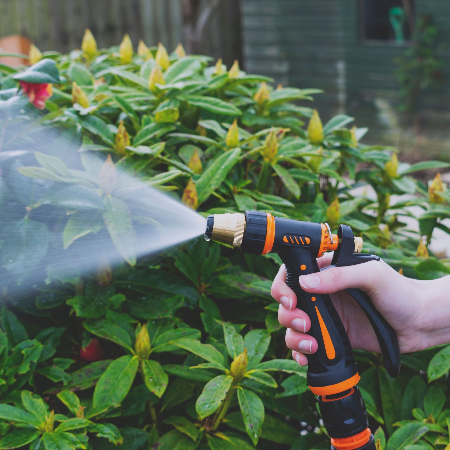 Hose Gun Metal Water Sprayer Single Adjustable Spray (Black/Orange)