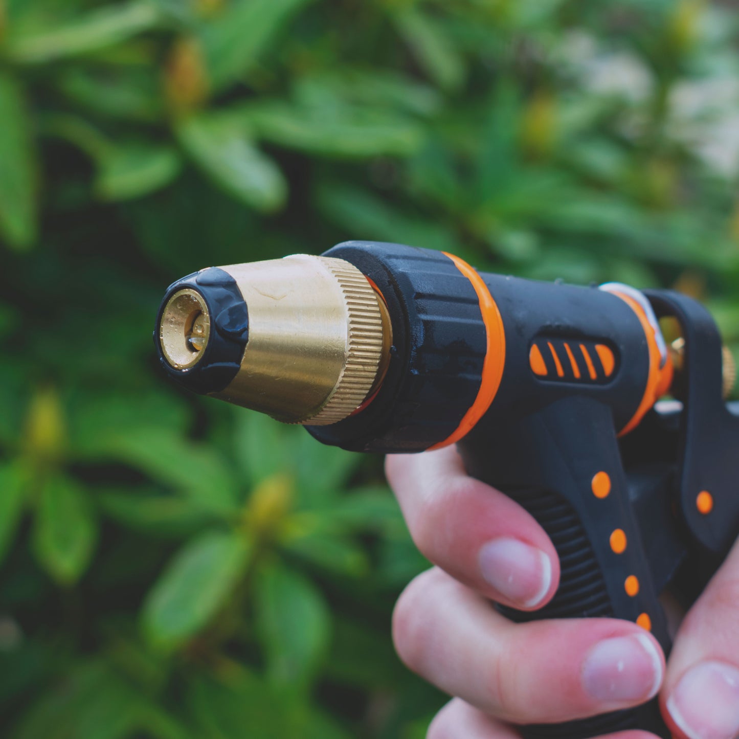 Hose Gun Metal Water Sprayer Single Adjustable Spray (Black/Orange)