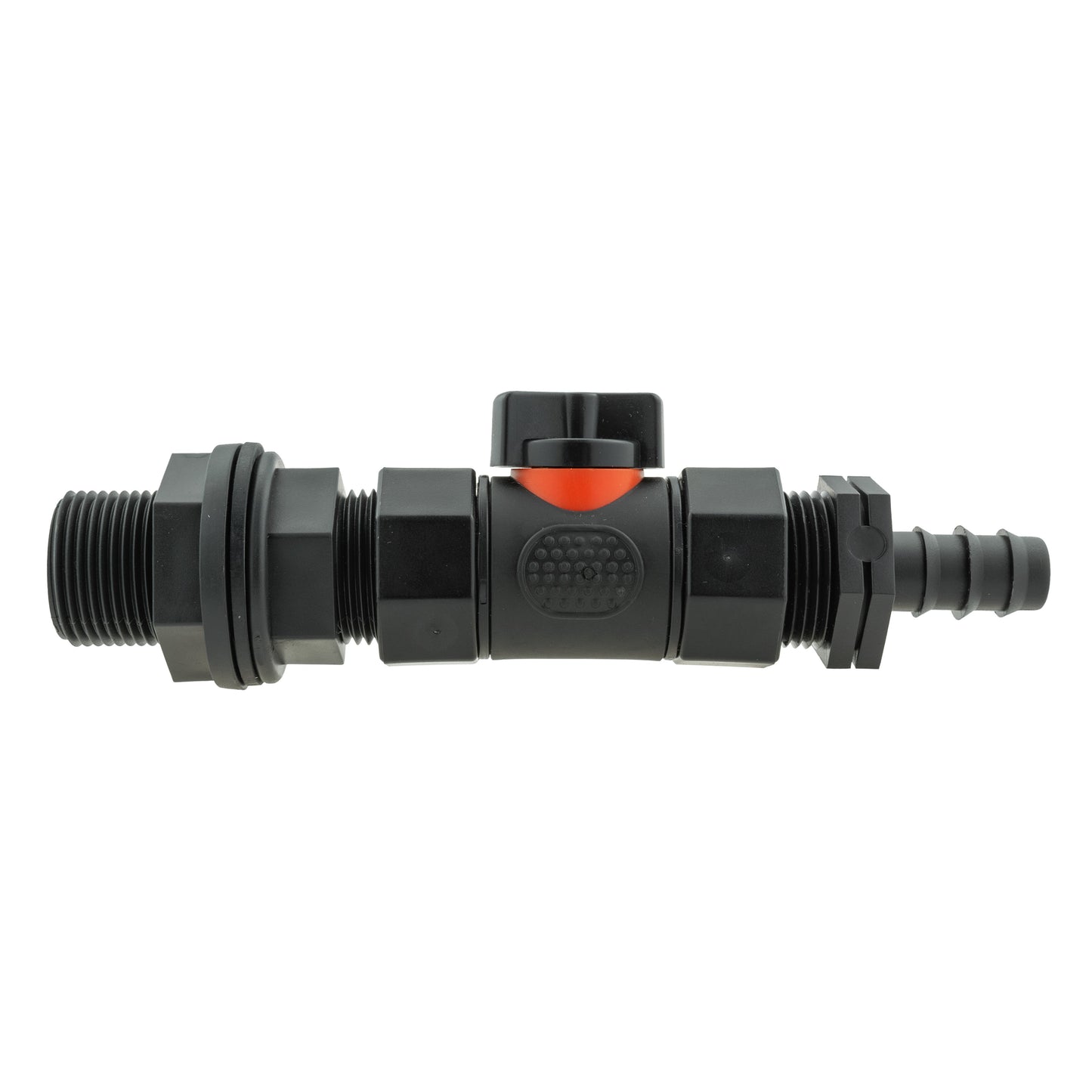 Water Butt Connector 3/4" BSP with Valve and 16mm Barbed Straight