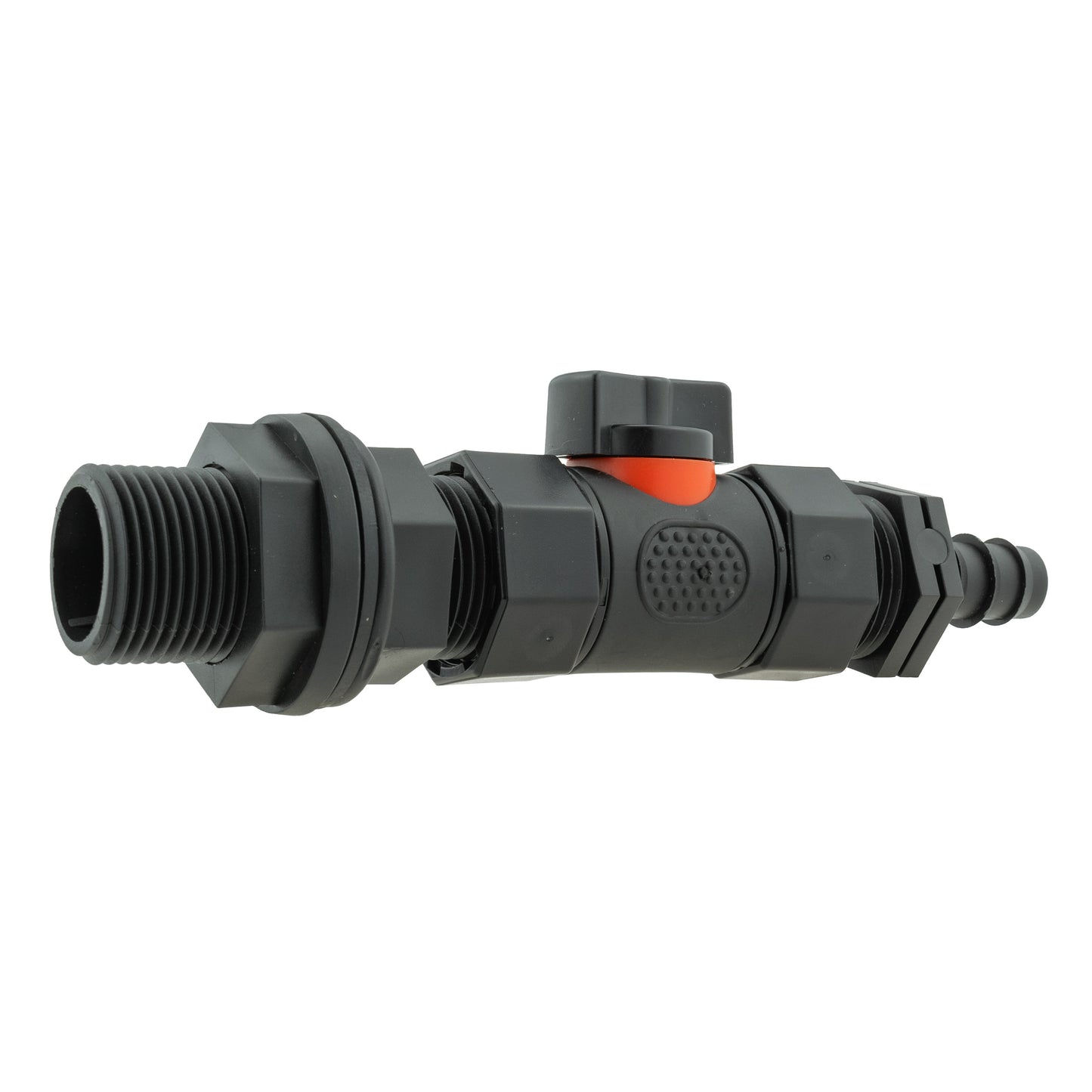 Water Butt Connector 3/4" BSP with Valve and 16mm Barbed Straight