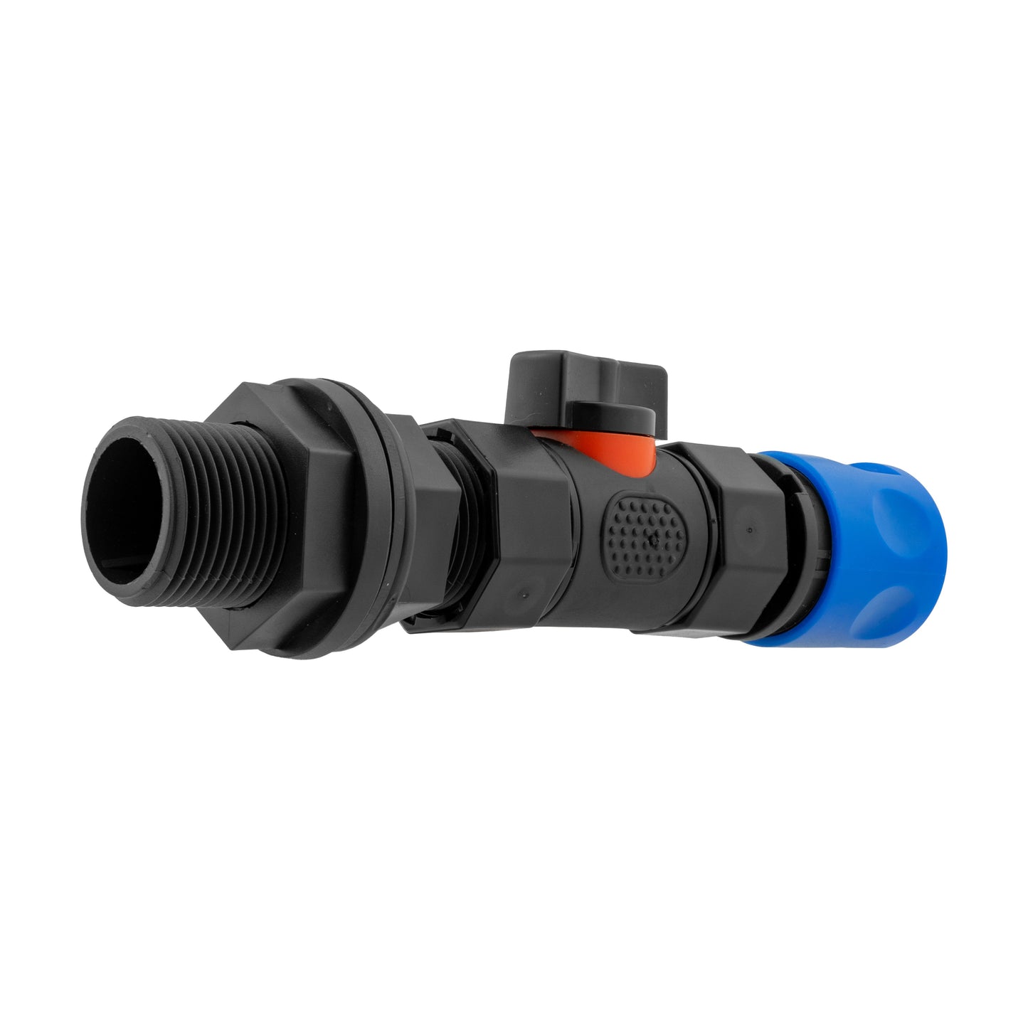 Water Butt Connector 3/4" BSP with Valve and Click-Lock Connector Blue