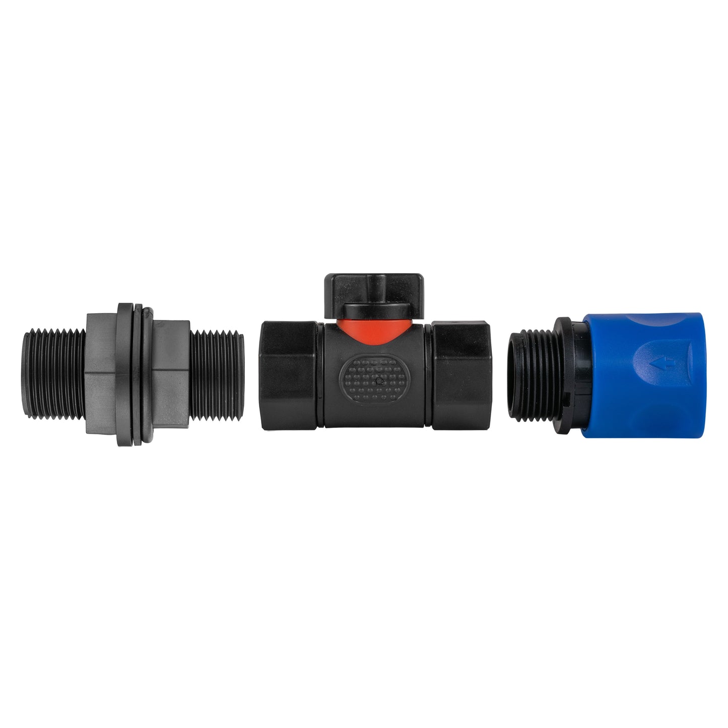 Water Butt Connector 3/4" BSP with Valve and Click-Lock Connector Blue
