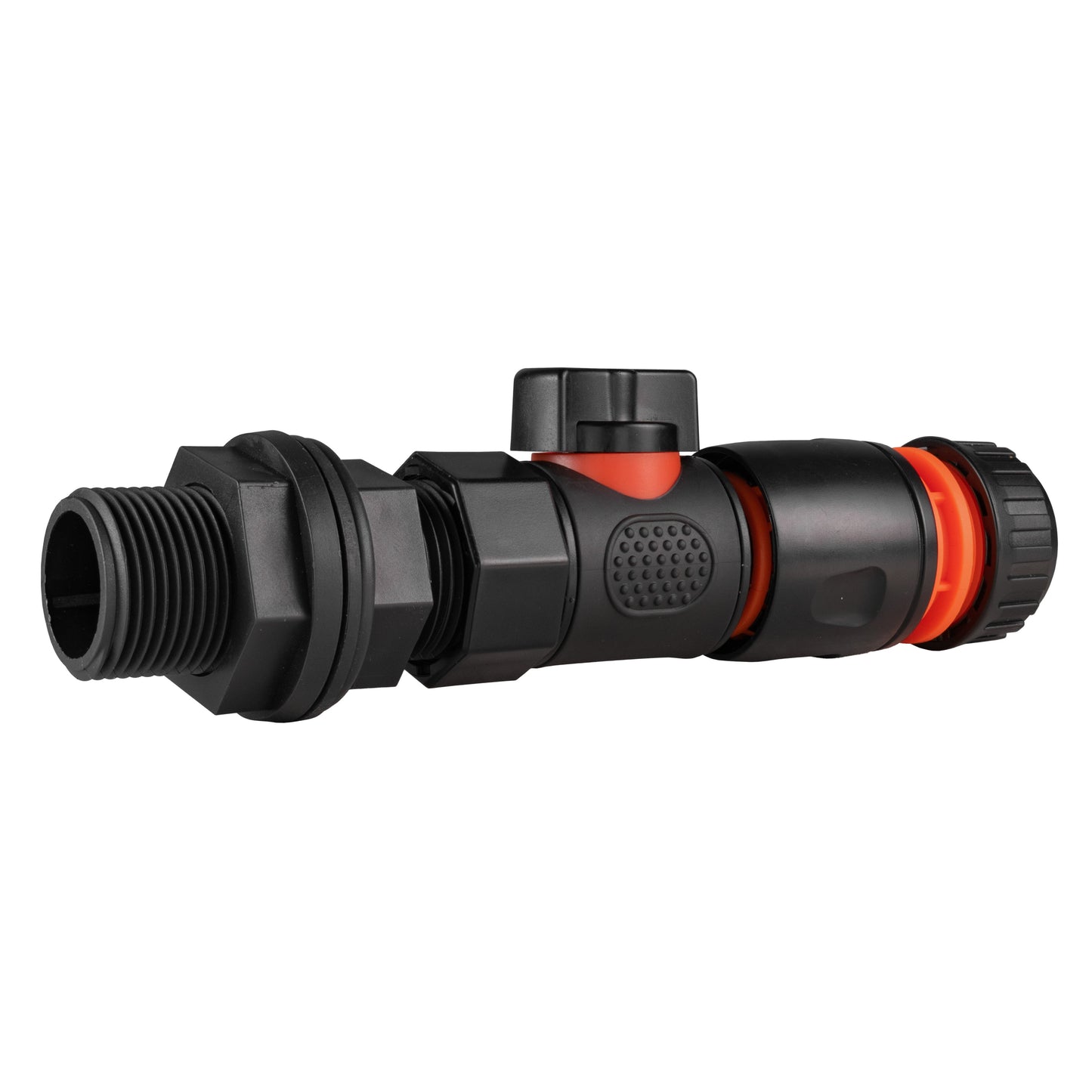 Water Butt Connector 3/4" BSP with Valve & Hose Connector Black