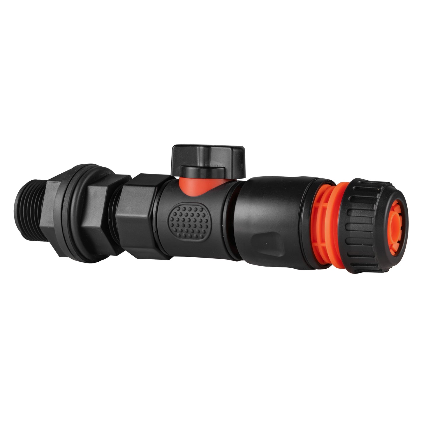 Water Butt Connector 3/4" BSP with Valve & Hose Connector Black