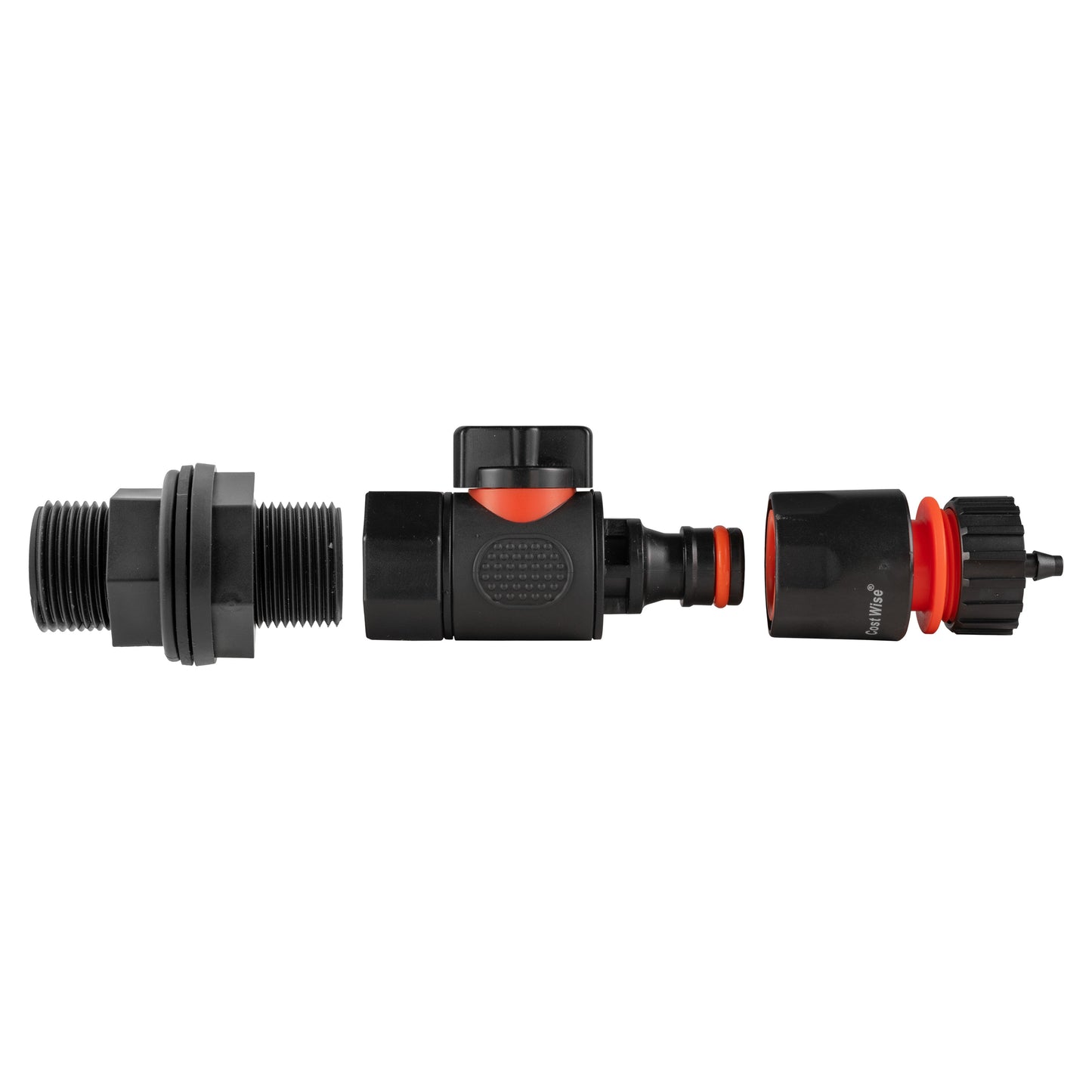 Water Butt Connector 3/4" BSP with Valve & Hose Connector 4mm Barb