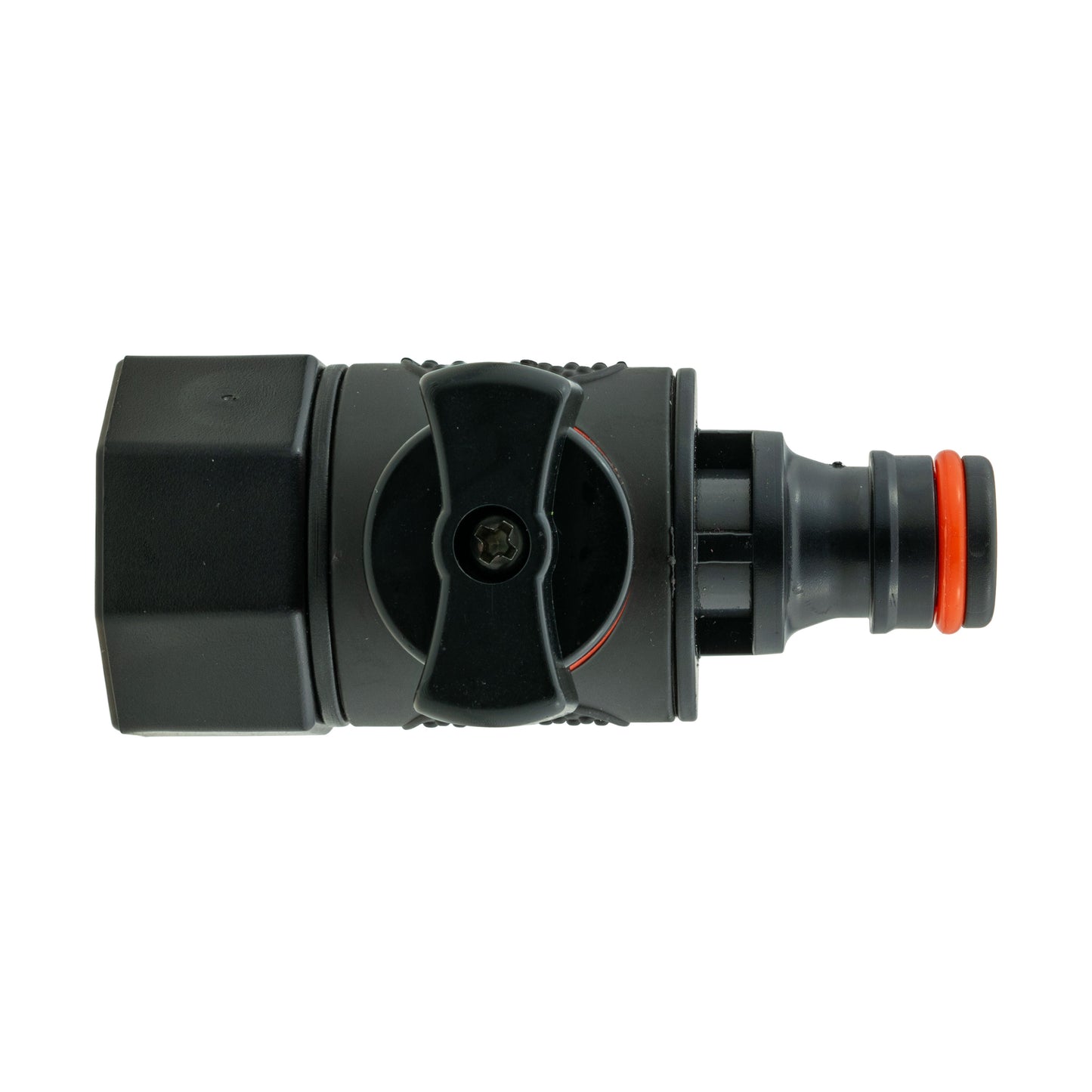 Water Butt Connector 3/4" BSP with Valve & Hose Connector Black