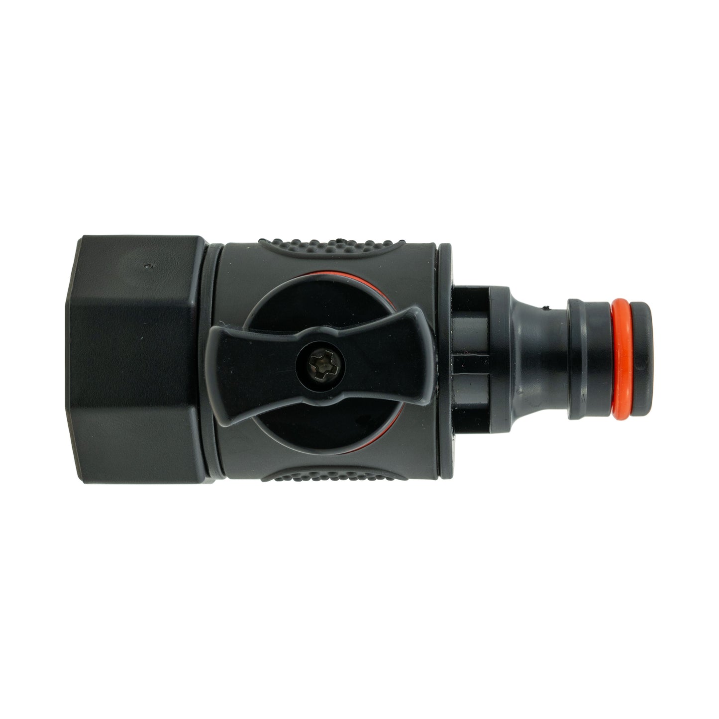 Water Butt Connector 3/4" BSP with Valve & Hose Connector Black