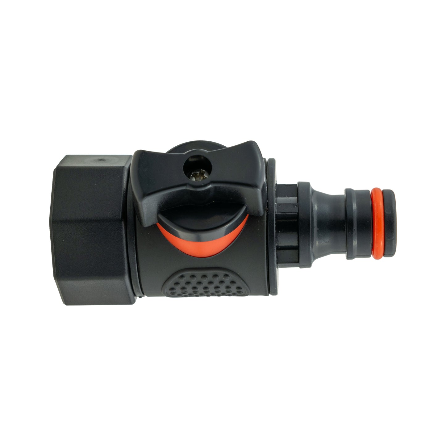 Water Butt Connector 3/4" BSP with Valve & Hose Connector Black
