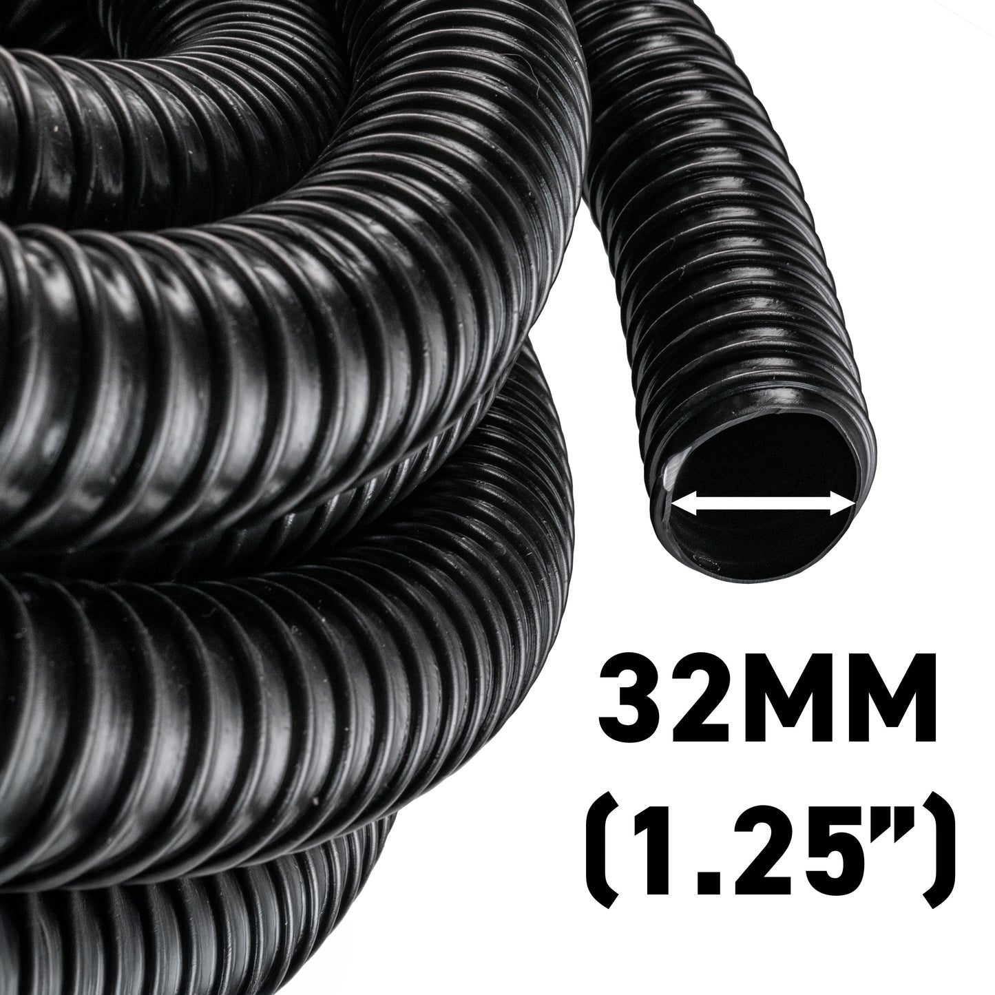 32mm Pond Hose Corrugated Pipe with 2 x Double Wire Clips