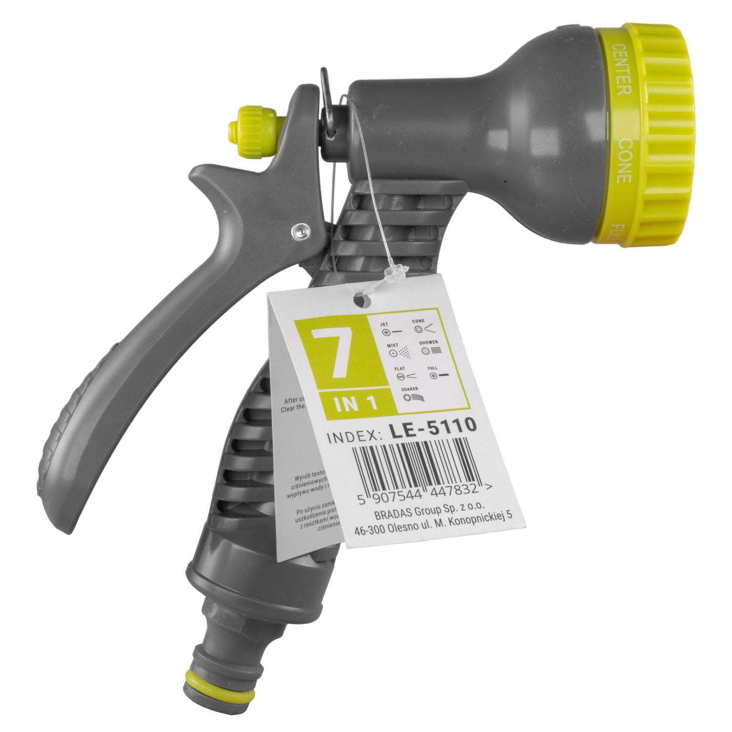 Hose Gun Water Sprayer 7-Pattern Adjustable (Lime/Grey)