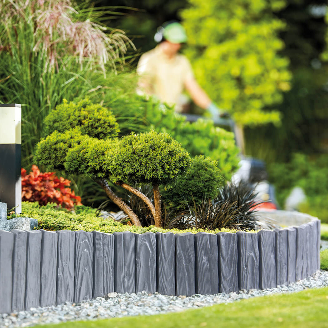 Lawn Edging, 2.32 Metres Plastic Palisade Wood Effect (Grey)