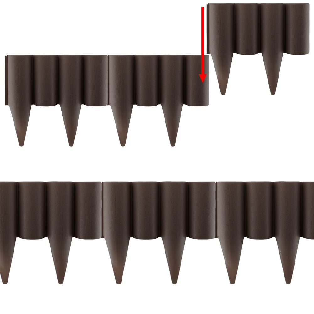 Lawn Edging, 2.5 Metres Box Plastic Palisade Wood Effect (Brown)