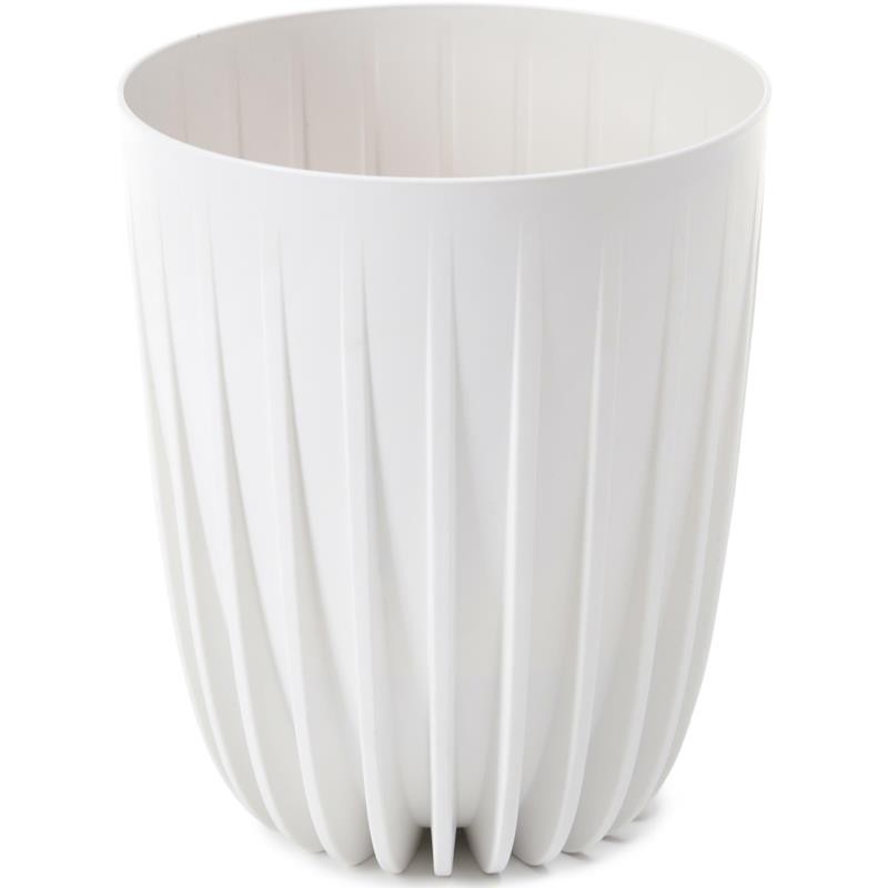 White Mira ribbed round plant cover pot.