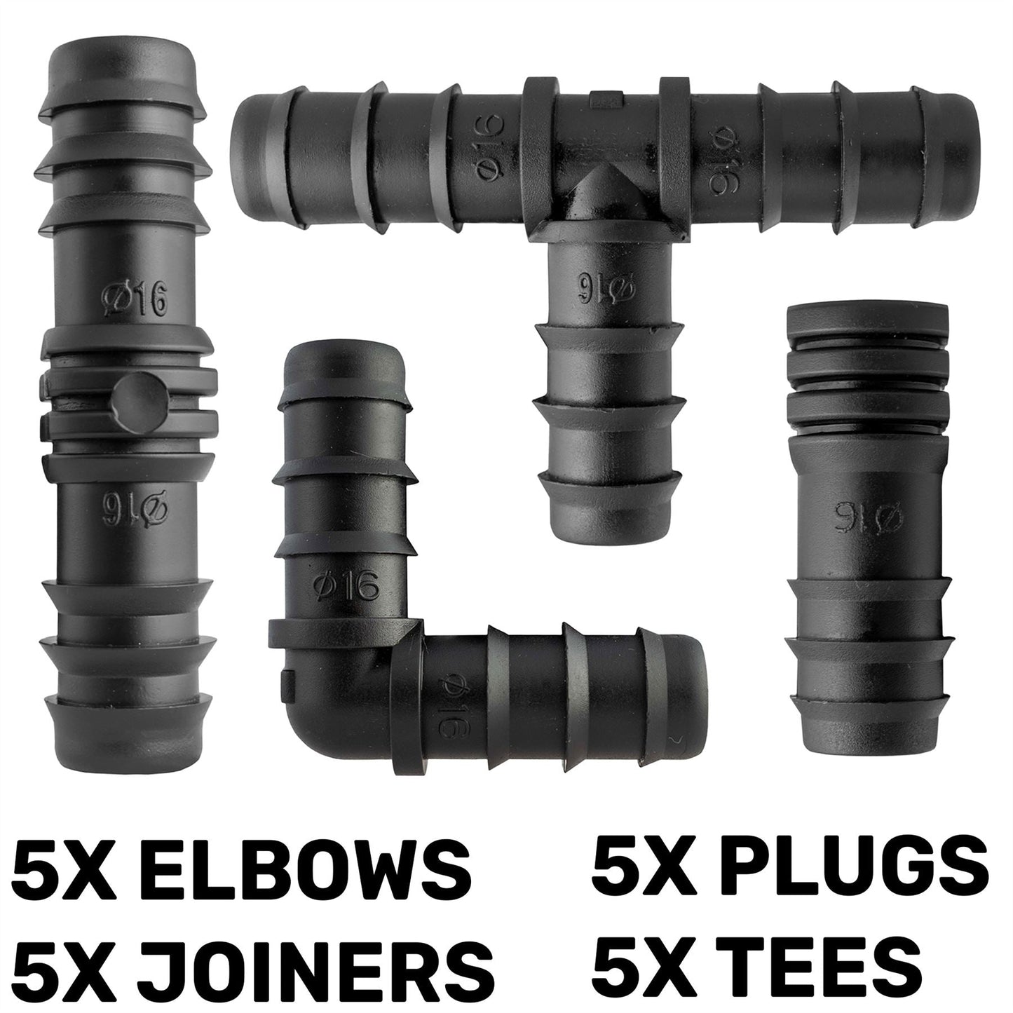 Pack of 20 Mixed 1/2" Barb Irrigation Pipe Connectors