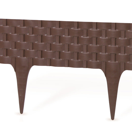 Lawn Edging, 2.4 Metres Plastic Palisade Rattan Effect (Brown)