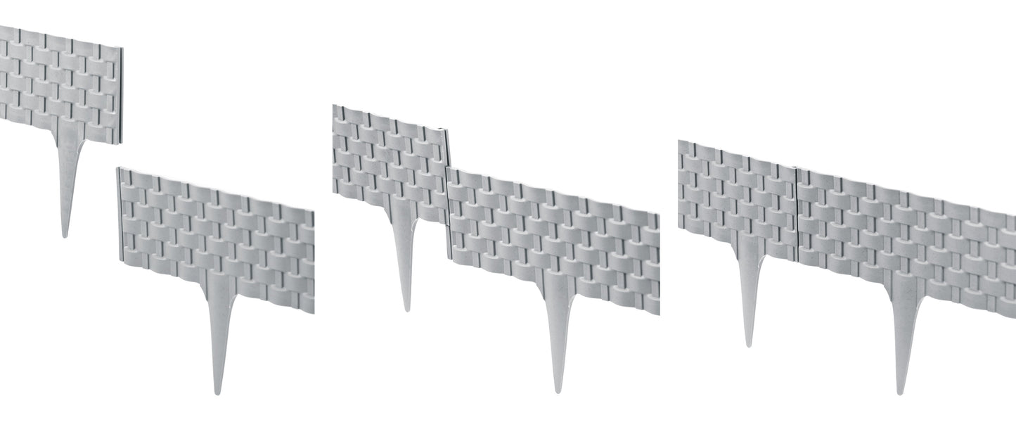 Lawn Edging, 2.4 Metres Plastic Palisade Rattan Effect (Grey)