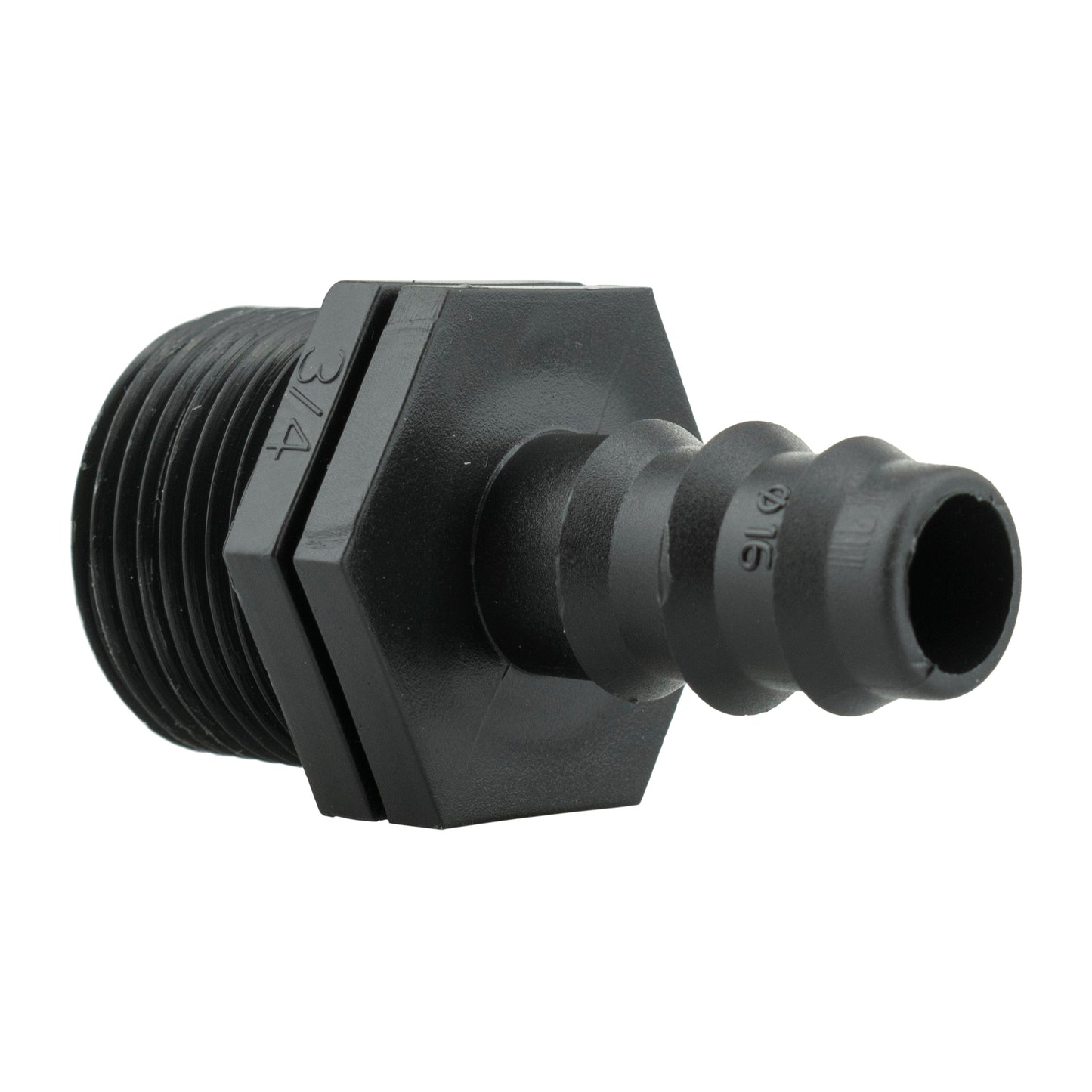 Water Butt Connector 3/4" BSP with Valve and 16mm Barbed Straight