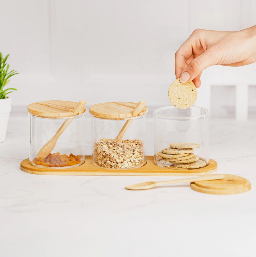 Glass Jar Kitchen Station Set - Tea, Coffee, Sugar and Hot Chocolate