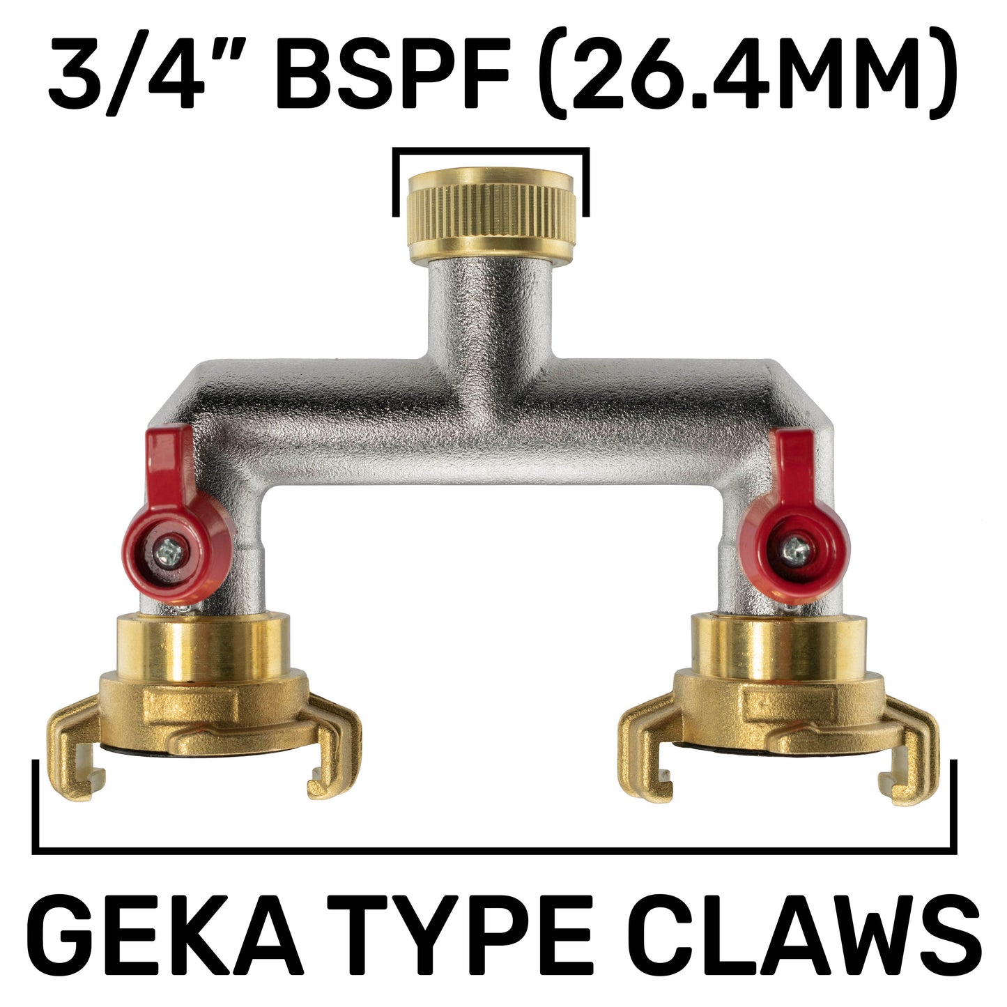 Two Way Tap Splitter Brass 3/4" BSP With Geka Type Claw Outlets