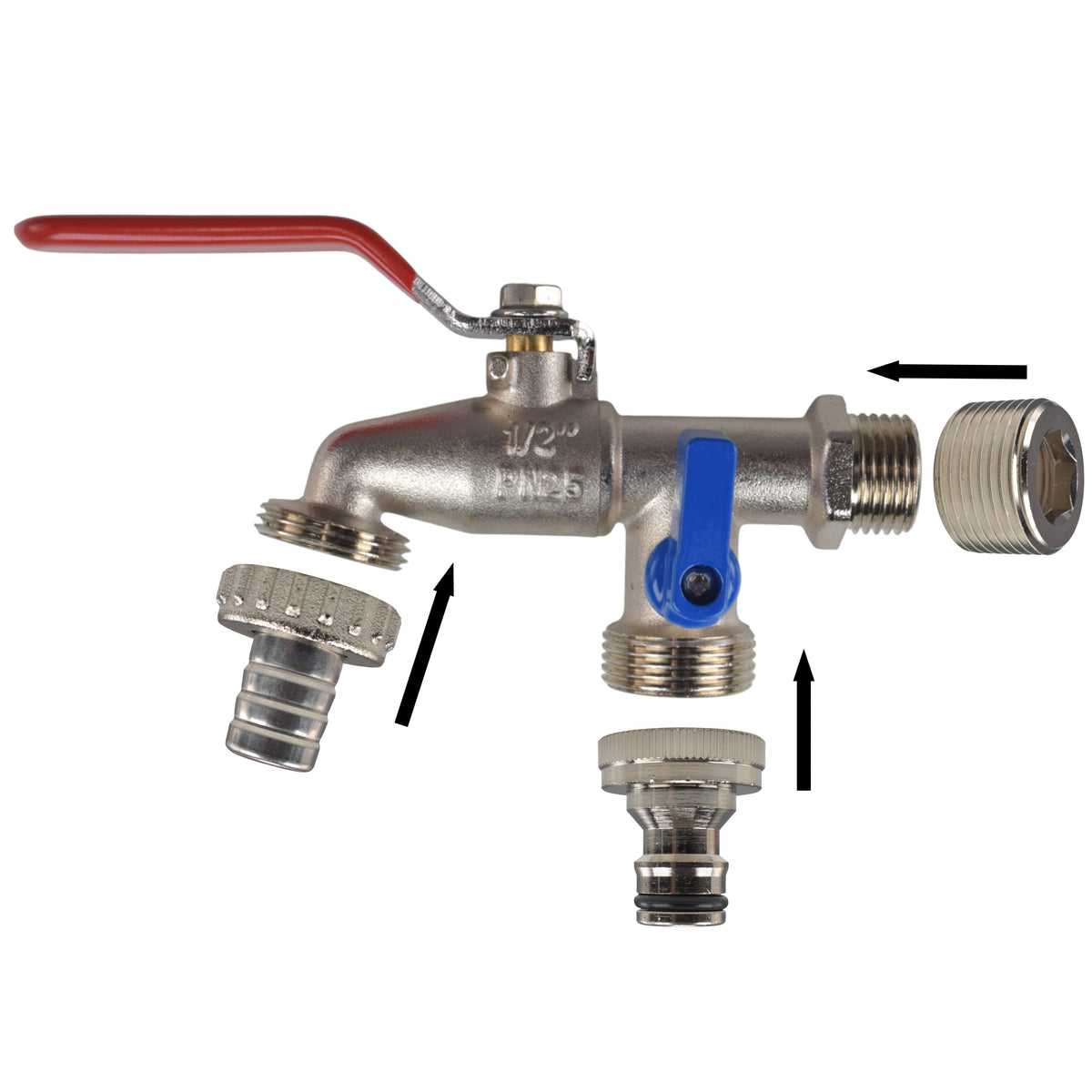 Double-Lever Metal Garden Tap Kit – ½″ / ¾″ BSP Inlet