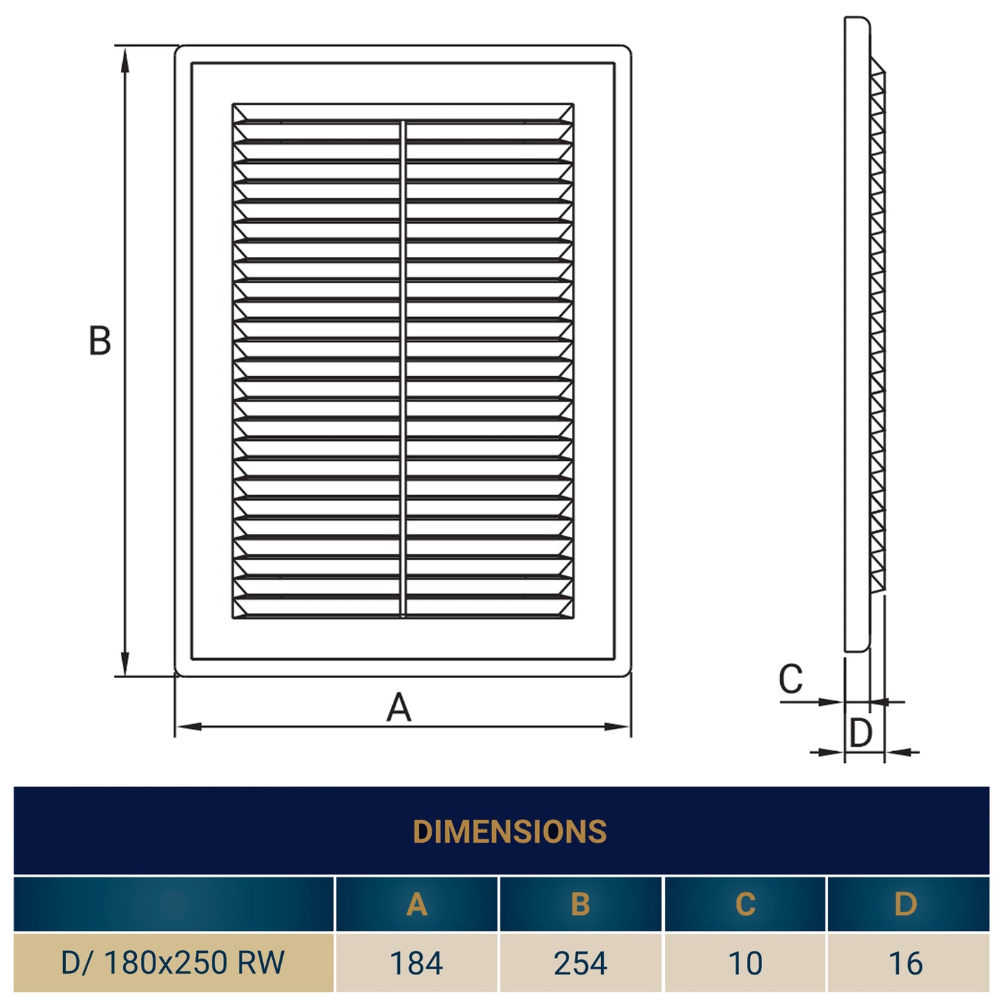 Louvre Vent D/180X250RW Classic 180mm X 250mm with Fly Screen