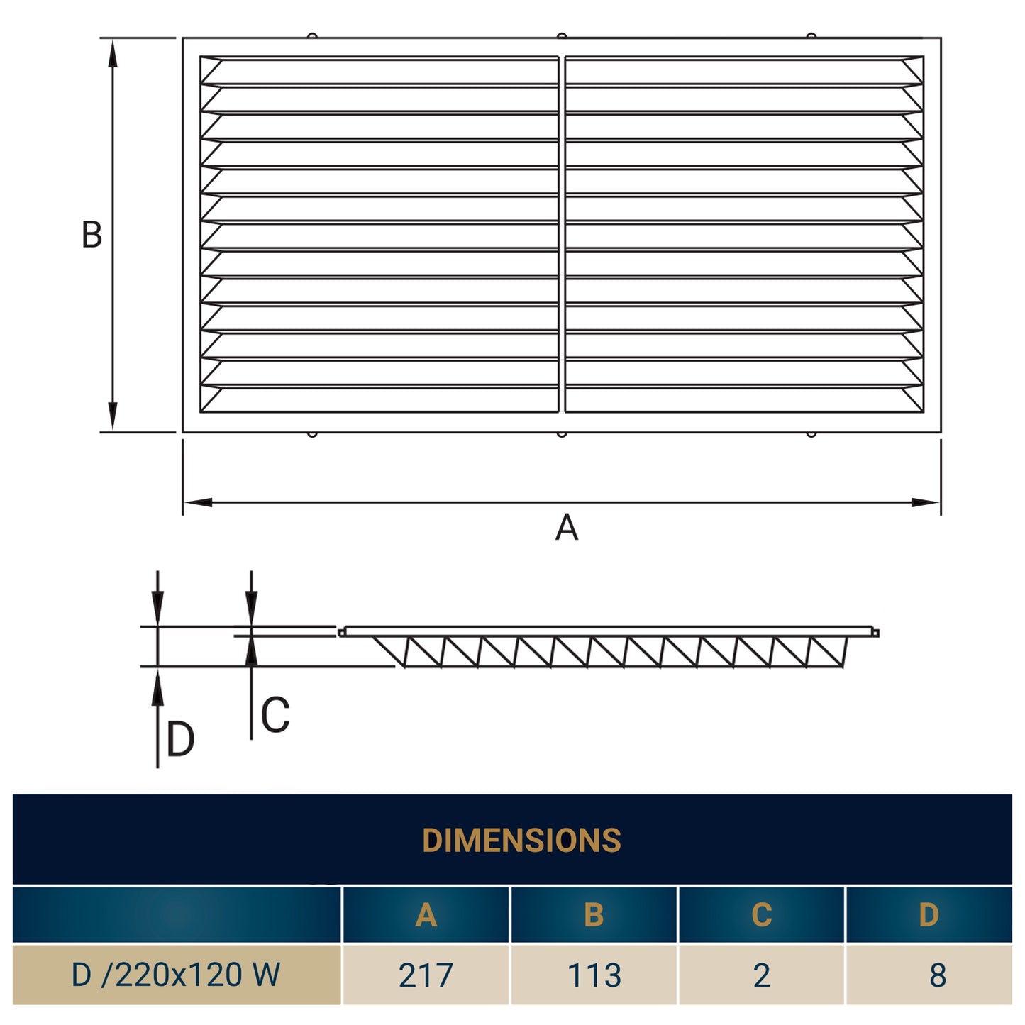 Louvre Vent D/220X120W Classic 220mm X 120mm with Fly Screen