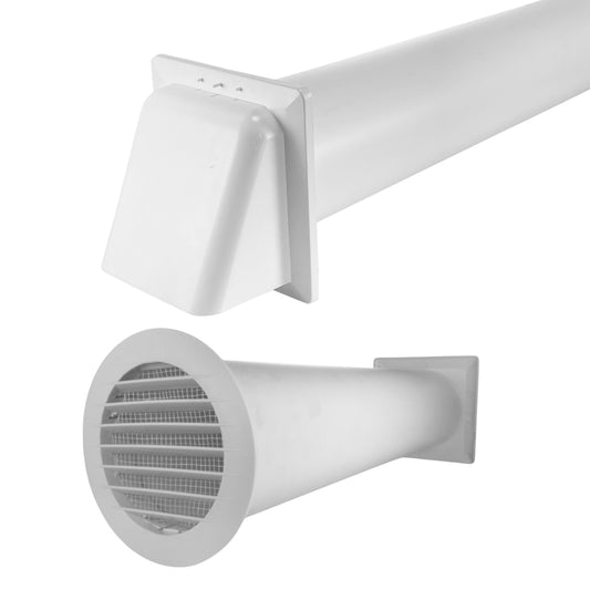 Through Wall Ventilation Kit Round Louvre Fly Mesh Vent with White External Vent